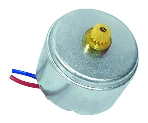 DC-Motor mit einer metallischen Gehäuseoberfläche und zwei abgehenden Drähten in rot und blau, geeignet für die Mischerstation von Resideo.