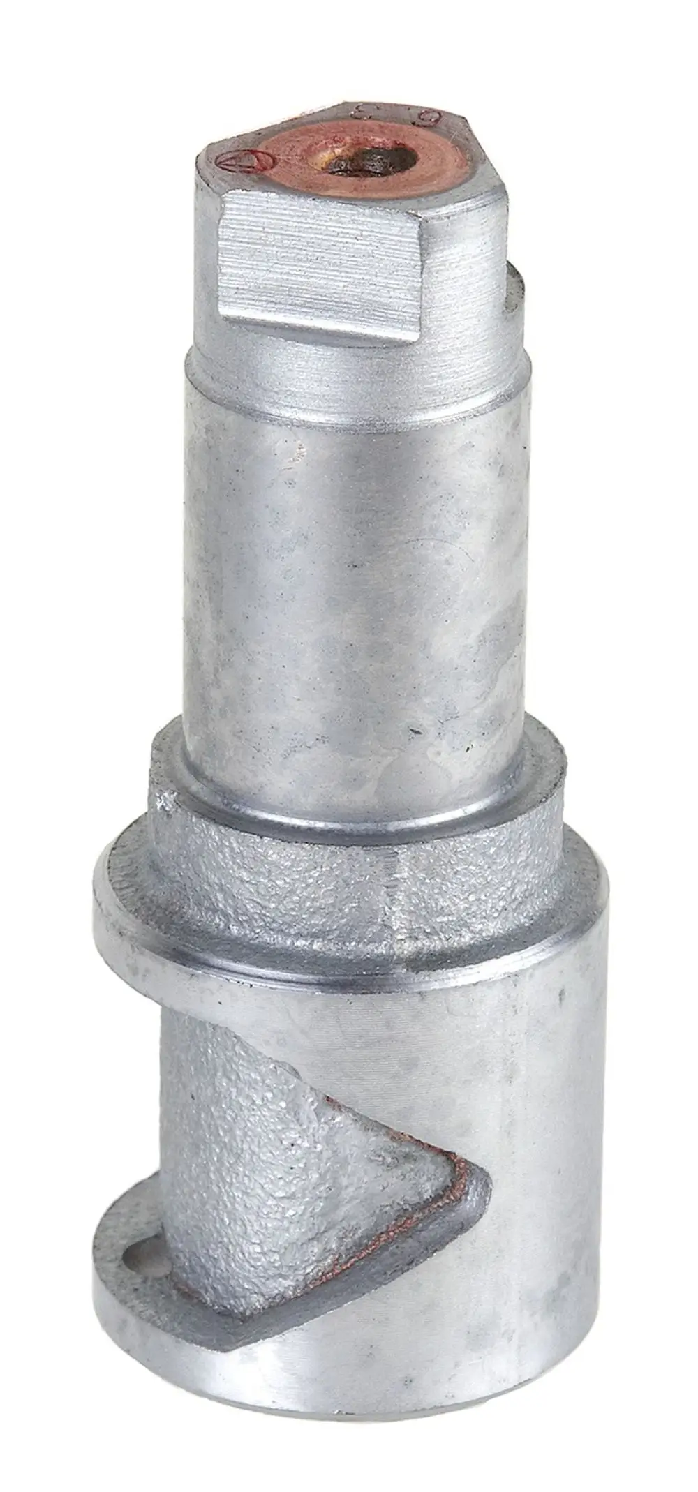 Drehschieber aus Metall, zylindrische Form mit einer flachen Basis und Sechskantanschluss, erkennbar durch die typische Bauweise von Resideo.