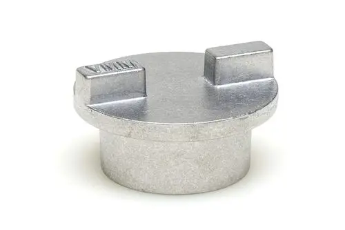 Metallische Kupplung von Resideo, rund mit zwei kleinen Erhebungen auf der Oberseite und einem zylindrischen Körper, geeignet für Stellantriebe.