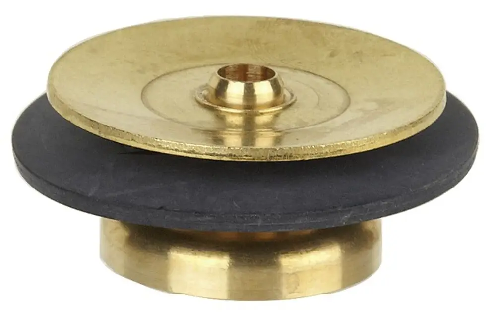 Bronzefarbenes Bauteil mit gummierter Unterlage, möglicherweise Teil eines Überströmventils, markiert mit Resideo.