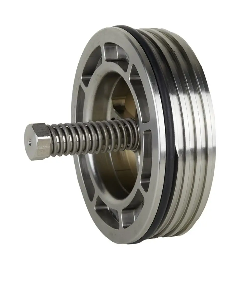 Rückflussverhinderer von Resideo, metallische Bauweise mit Federmechanismus, kugelgelagert, zur Installation in DN 65-100 Systemen geeignet.