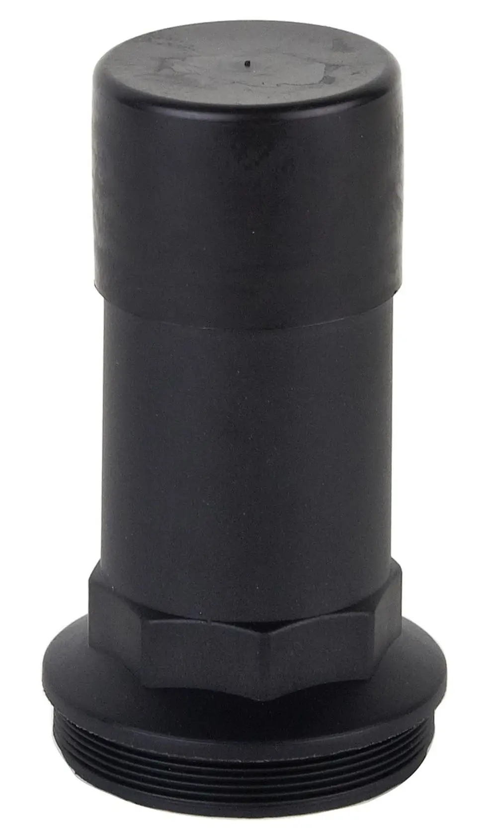 Schwarze Federhaube von Resideo, zylindrische Form mit gewindeförmigem Unterteil, geeignet für Anwendungen in Heiz- oder Kühlsystemen.