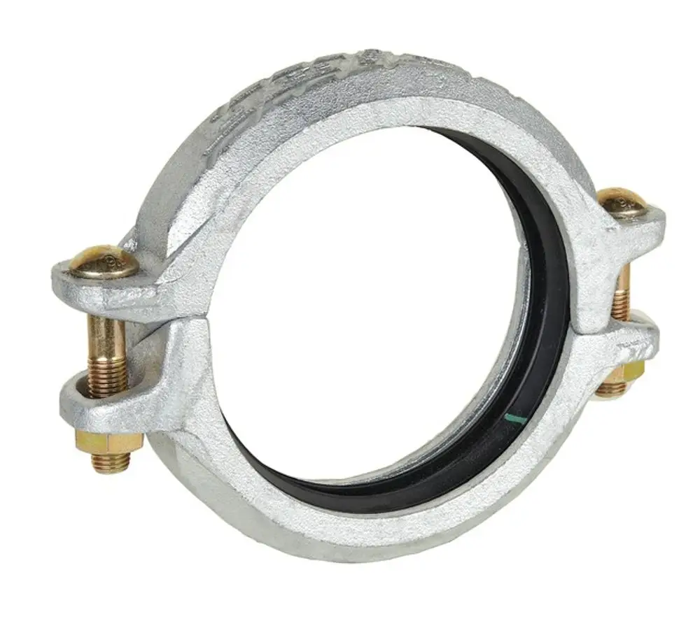 Metallische Klammer mit Gummidichtungsring und Verschraubungen, vermutlich von Resideo, zur Befestigung von Rohrleitungen.