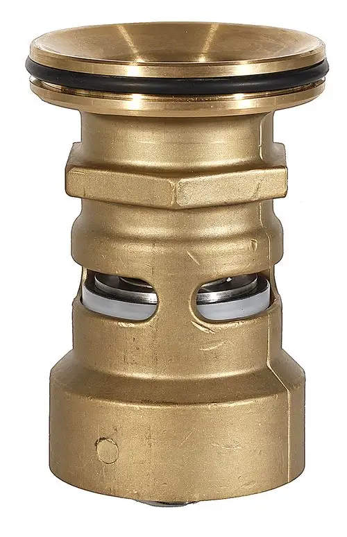 Ablassventil aus Metall mit O-Ring, das für Heizungs- und Sanitärsysteme von Resideo geeignet ist. Es zeigt eine zentrale Öffnung und zwei seitliche Durchbrüche.