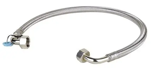 Edelstahlflexschlauch mit zwei Anschlussverschraubungen, hergestellt von Resideo, für den Einsatz in hydraulischen Systemen.