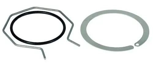 Zwei Metallringe, ein flacher und ein gewinkelter, für Halteanwendungen, angezeigt zusammen auf einem neutralen Hintergrund, von der Marke Resideo.