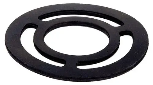 Schwarze Gummidichtung mit Ausschnitten in kreisförmiger Form, geeignet für Wasserinstallationen und Zubehoerteile.