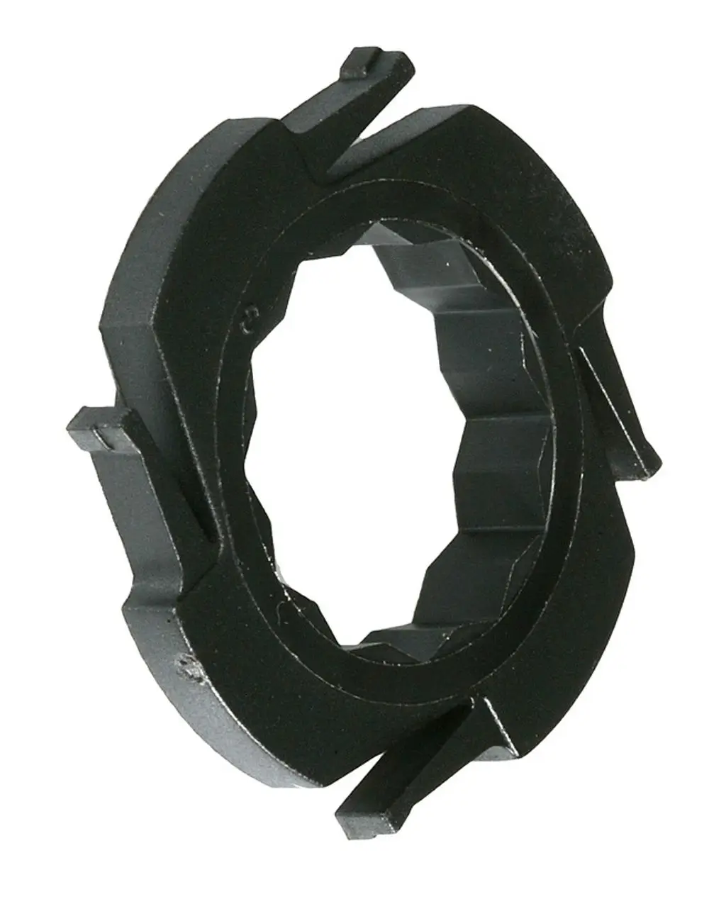 Schwarze Abschraubsperre mit mehreren Zacken und Öffnungen, hergestellt von Resideo, zur Verwendung in verschiedenen mechanischen Anwendungen.