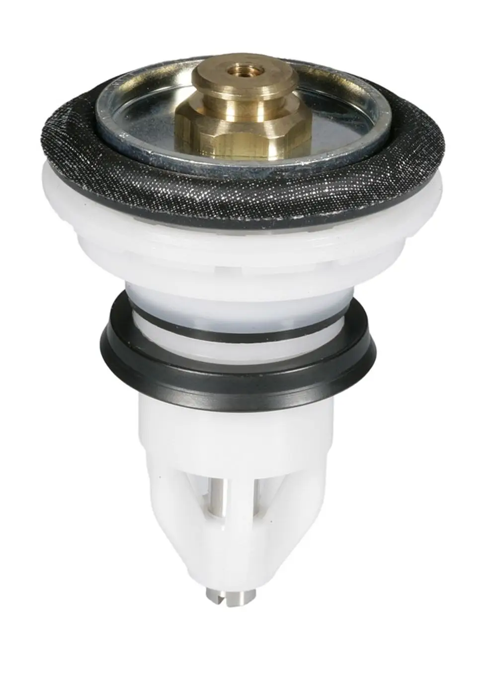 Ventileinsatz mit metallischem Oberteil und schwarzem Dichtungsring, hergestellt von Resideo, für die Verwendung in Heizungsanlagen.