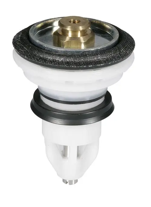 Ventileinsatz mit metallischem Oberteil und schwarzem Dichtungsring, hergestellt von Resideo, für die Verwendung in Heizungsanlagen.