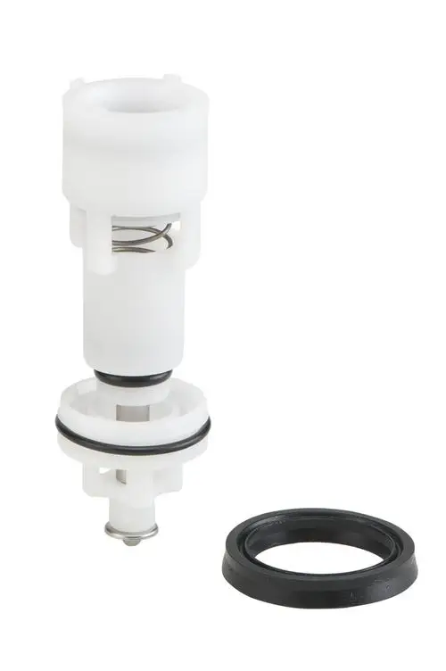 Katuscheneinsatz in Weiß mit Federmechanismus und Dichtungsring. Teil von Resideo Produkten für die Regulierung von Wasserflüssen.