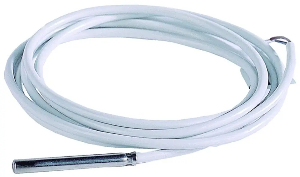 Kabeltemperatursensor mit weißem Kabel und metallischem Sensorende, geeignet für Temperaturmessungen, hergestellt von Resideo.