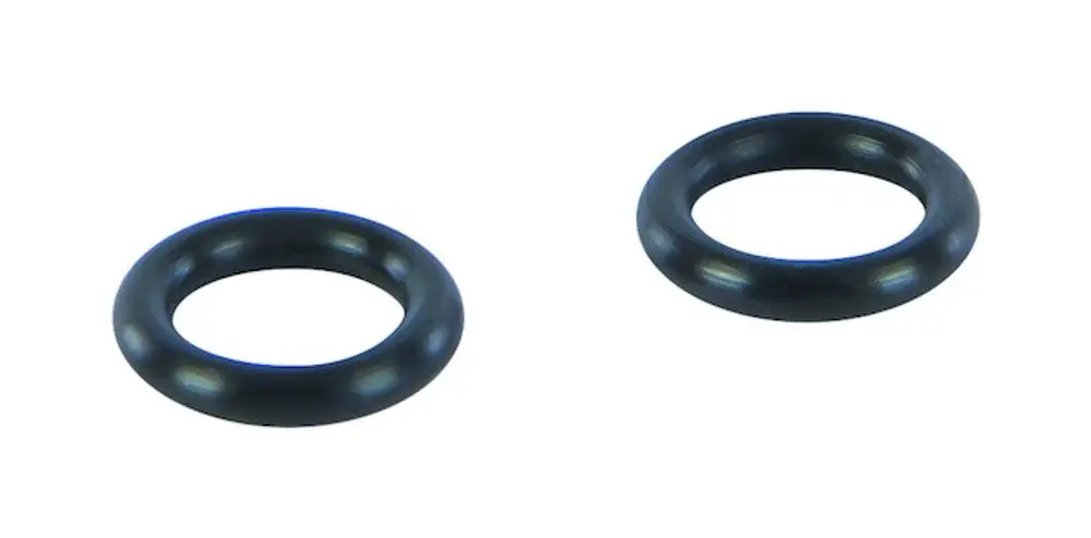 Zwei schwarze O-Ringe mit rundem Querschnitt auf weißem Hintergrund, geeignet für Adapter, hergestellt von Resideo.