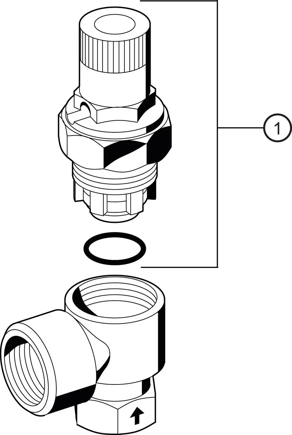 Membran-Sicherheitsventil aus Messing mit technischem Design, ausgestattet mit einem O-Ring, dargestellt in einer schematischen Ansicht. Hersteller: Resideo.