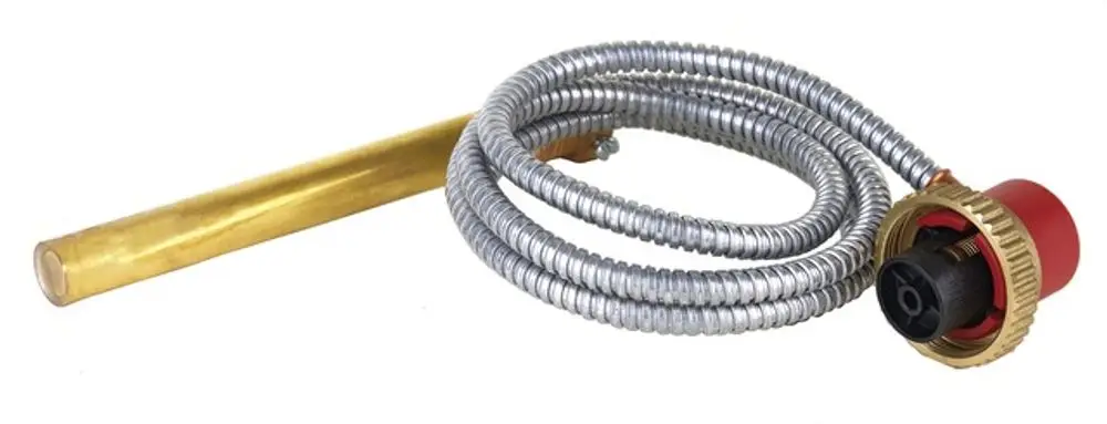 Temperaturweggeber mit flexibler Metallummantelung und einem Anschluss am unteren Ende. Der Hersteller ist Resideo.
