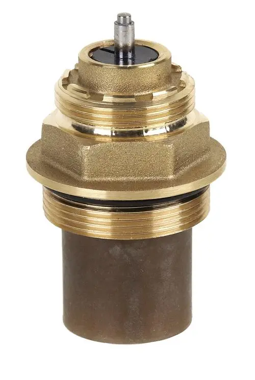 Ventileinsatz aus Metall mit gewindeförmiger Basis, geeignet für Edelstahlventile, mit einem zentralen Schaft. Hergestellt von Resideo.