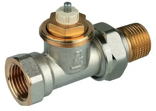 Thermostatventilkörper aus vernickeltem Messing mit Gewindeanschluss. Das Produkt gehört zur Marke Resideo und ist für Heizungsanwendungen konzipiert.