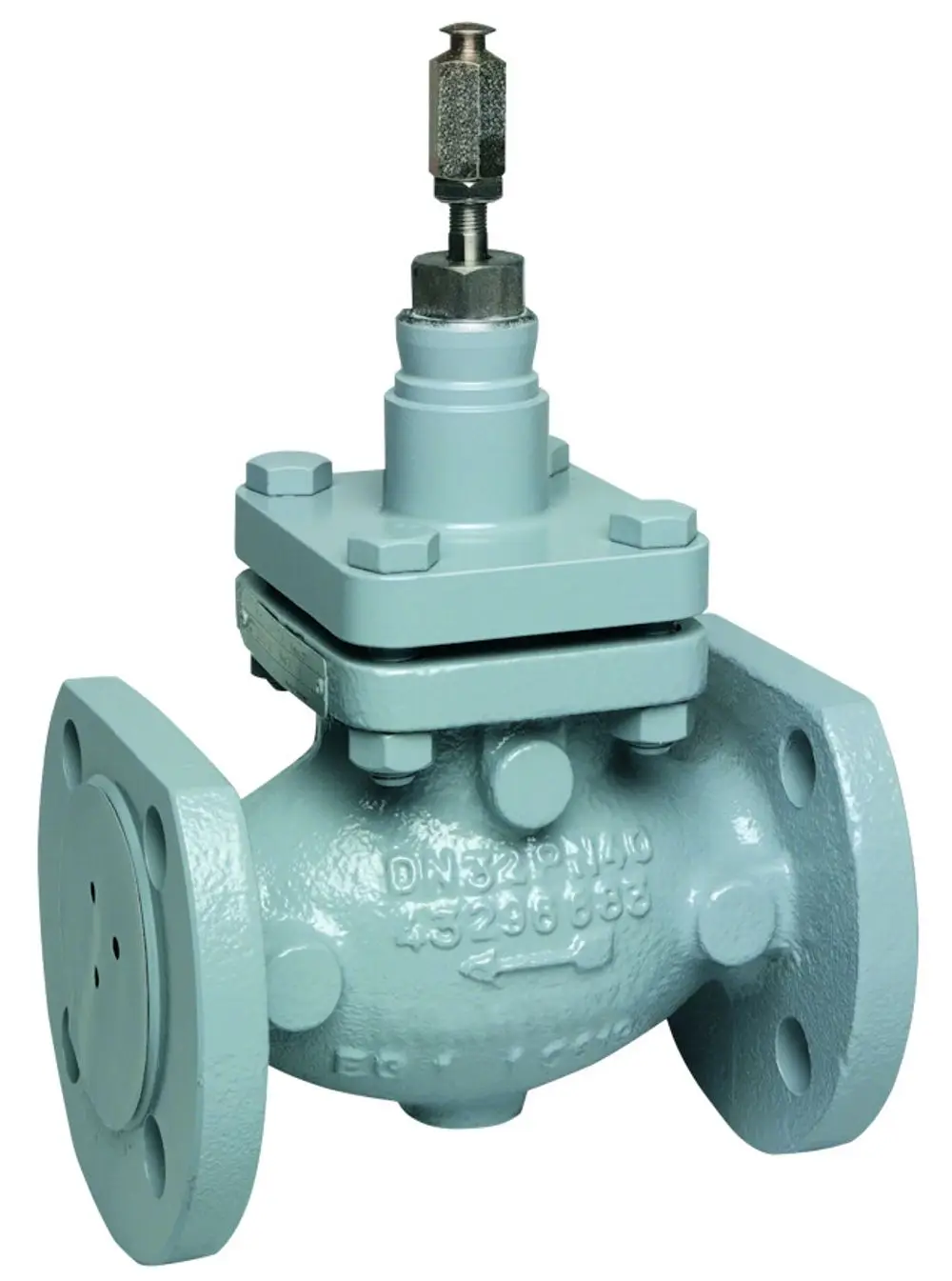 Sicherheitsventil von Resideo mit Flanschen. Das Produkt zeigt eine metallische Konstruktion mit einem zentralen Druckanschluss und sichtbaren Fittings.