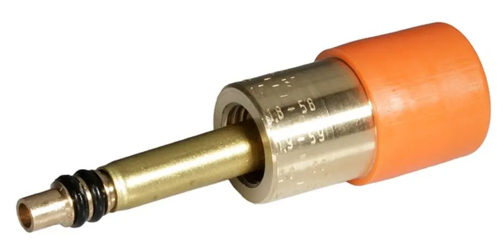 Thermischer Regelaufsatz mit orangefarbenem Kunststoffteil und metallischem Körper, hergestellt von Resideo, zur Temperaturregelung in Heizsystemen.