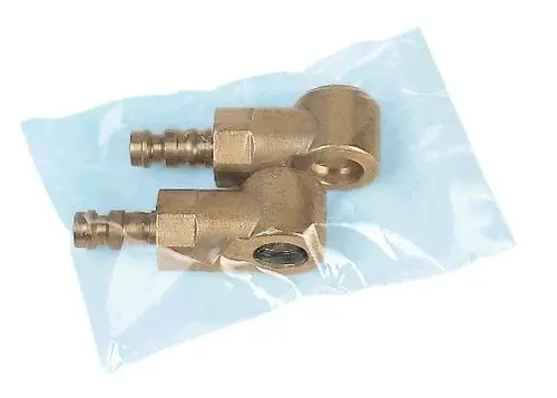 Zwei Adapter aus Messing für Druckmessstutzen, in transparenter Verpackung. Produkt von Resideo, geeignet für Druckmessanwendungen.