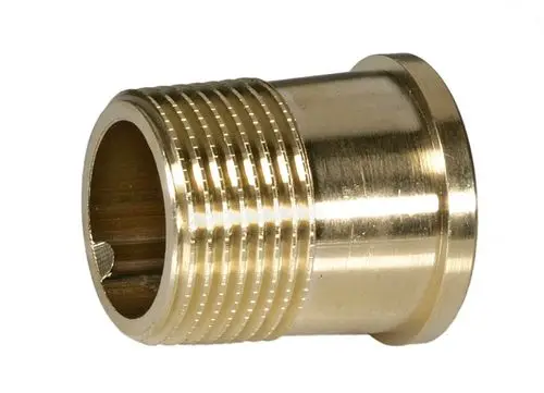 Messing-Gewindetülle mit gerillter Oberfläche, geeignet für Verbindungen in Rohrsystemen. Produkt von Resideo, erkennbar durch die hochwertige Verarbeitung.