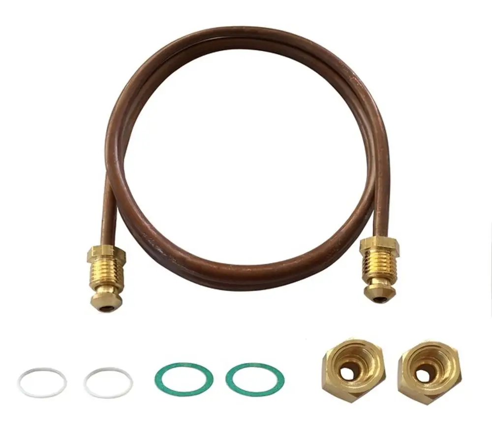 Braune Impulsleitung mit zwei goldenen Anschlüssen und O-Ringen, hergestellt von Resideo. Geeignet für Anwendungen im Automobilbereich.