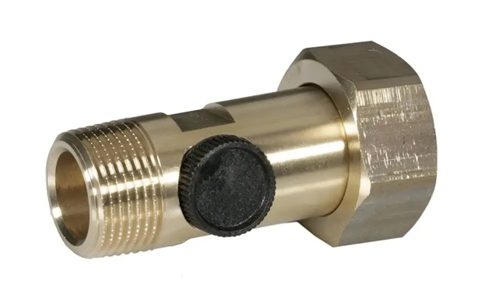 Messgerät-Zubehör für den Anschluss eines Manometers, gefertigt aus Metall, mit einer schwarzem Einstellknopf, von Resideo.