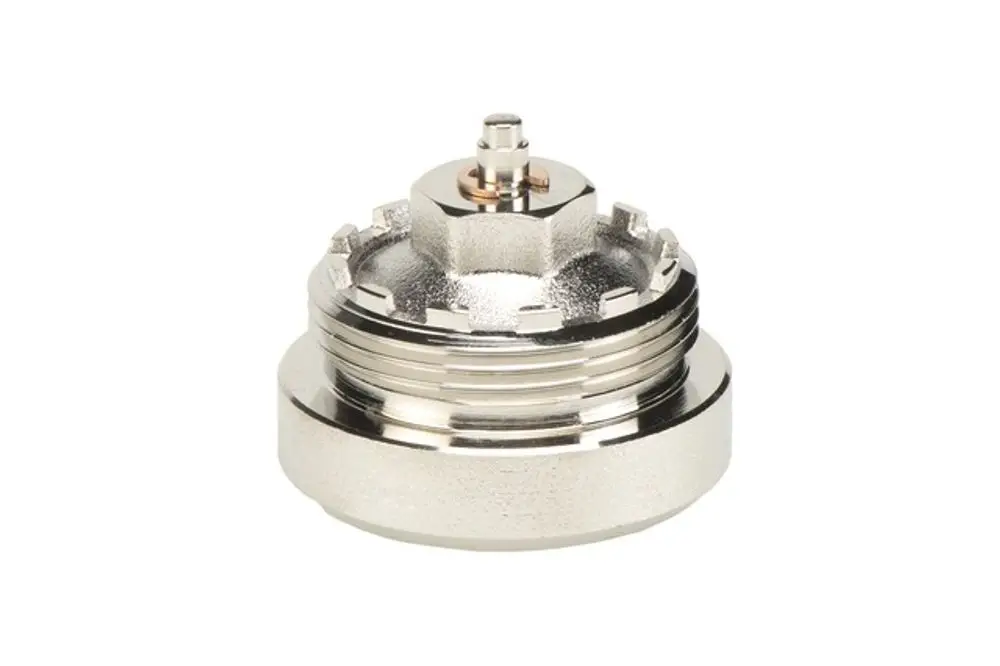 Adapter mit runder, metallischer Form und Gewinde, geeignet für Markaryd-Ventile. Er stammt von der Marke Resideo.