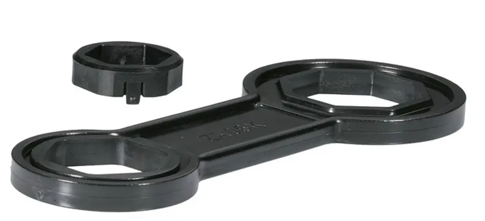 Doppel-Ringschlüssel in Schwarz mit zwei verschiedenen Öffnungen, hergestellt von Resideo, zur Verwendung in spezifischen Anwendungen oder Geräten.