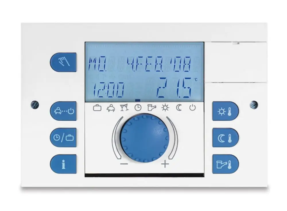 Heizungsregler von Resideo mit digitalem Display und Bedienelementen zur Temperaturregelung und Programmierung in einem kompakten Design.