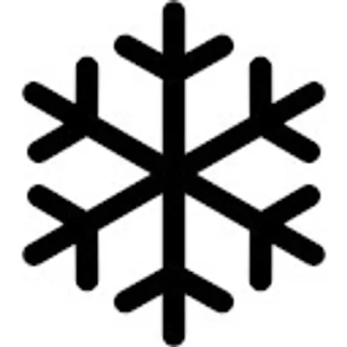 Schneeflocken-Symbol in schwarzer Farbe mit sechs Armen und geometrischem Design.