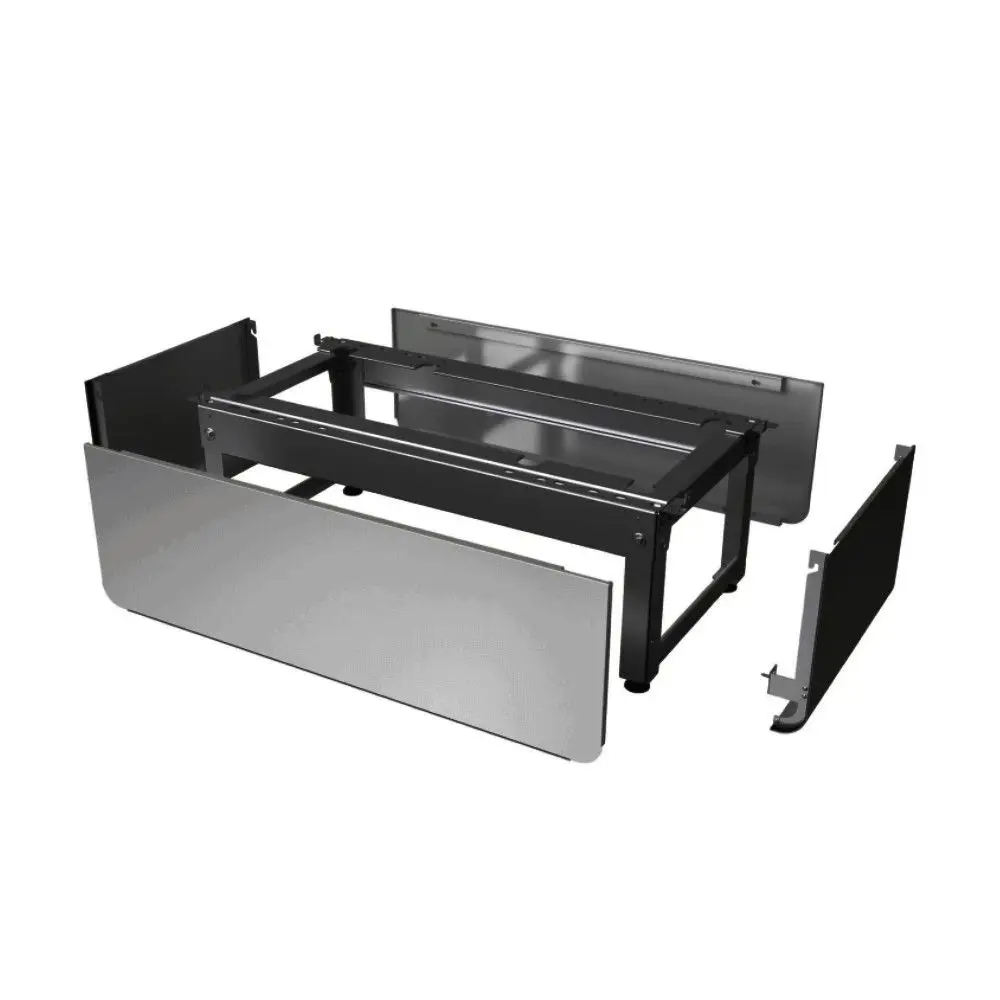 Gestell einer Designverkleidung mit mehreren abnehmbaren und austauschbaren Paneelen, zur Verwendung mit Buderus Produkten, dargestellt ohne spezifische Maße.