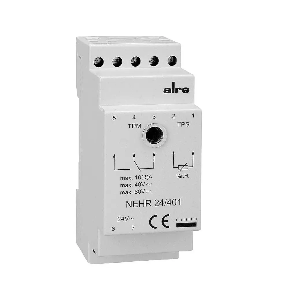 Elektronischer Taupunktmelder in einem weißen Gehäuse mit Anschlussmöglichkeiten und technischen Angaben, hergestellt von Buderus.