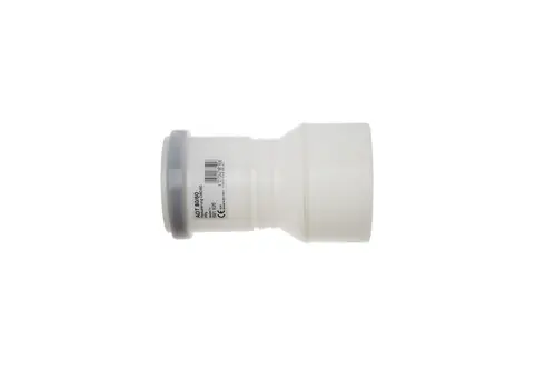 Adapter von Brötje in weiß, mit konischer Form, zur Reduzierung von DN 80 auf DN 60. Sichtbare Produktinformation und CE-Kennzeichnung auf der Oberfläche.