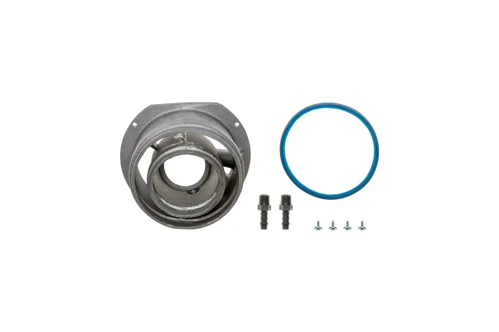 Abgasadapter von Brötje, bestehend aus einem Metallgehäuse, einer Dichtung, zwei Steckanschlüssen und Schrauben, für die Installation in Abgassystemen.