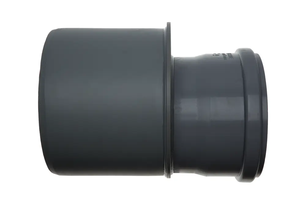 Grauer Adapter von Brötje für die Reduzierung von DN200 auf DN160, mit verschiedenen Anschlüssen. Ideal für Rohrleitungsanwendungen.