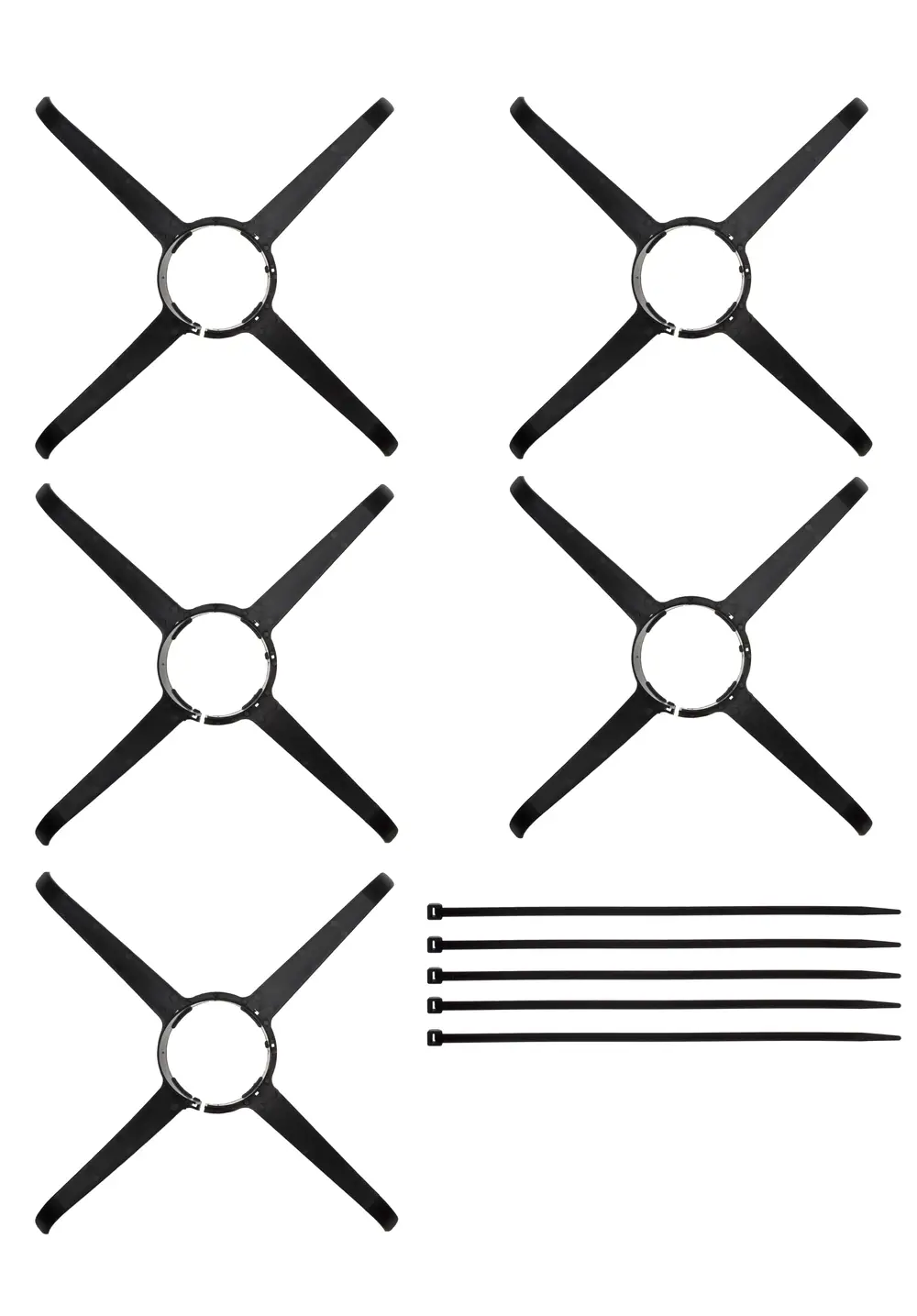 Fünf schwarze Abstandshalter von Brötje, jeweils mit einem quadratischen Design und einer Befestigungsöffnung in der Mitte, geeignet für flexible Abgasrohre.