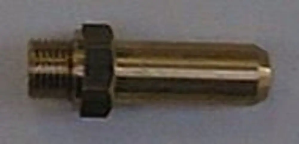 Metallene Düse mit Gewinde und Sechskantprofil, geeignet für Brötje Produkte. Die Düse besitzt eine längliche Form und wird vermutlich in Heizungs- oder Gasgeräten eingesetzt.