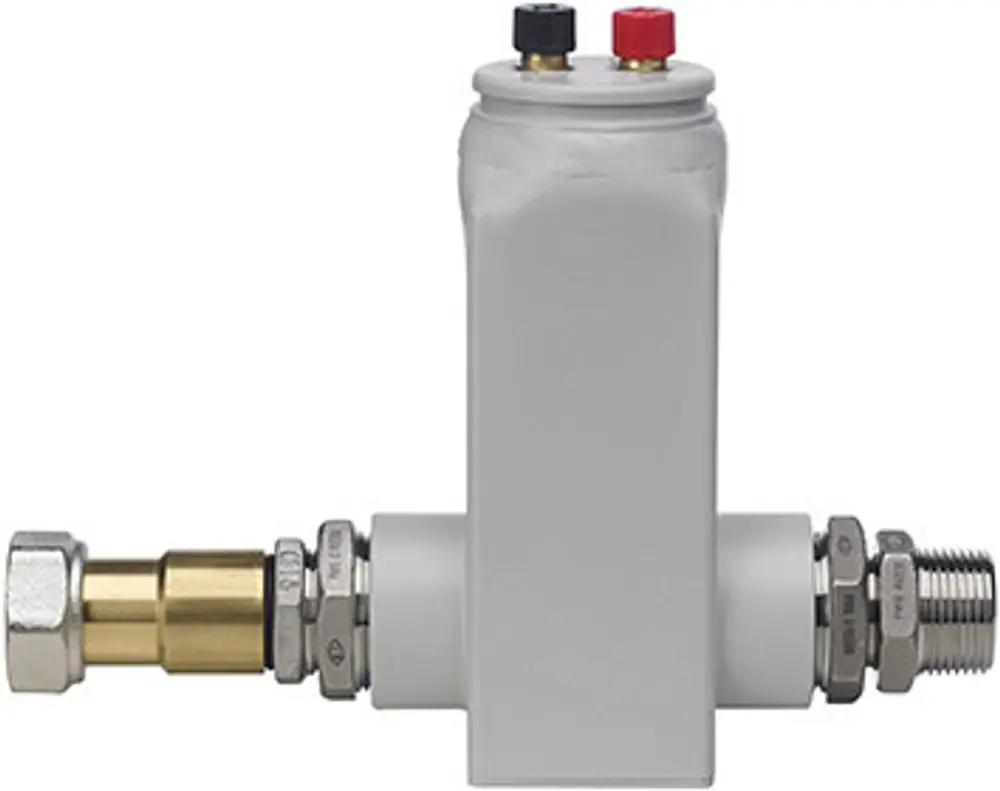 Brötje Entgasungsset mit einem kompakten Design, ausgestattet mit Anschluss für Rohrleitungen und elektrischen Kontakten. Gezeigt wird das Gerät in seitlicher Ansicht.