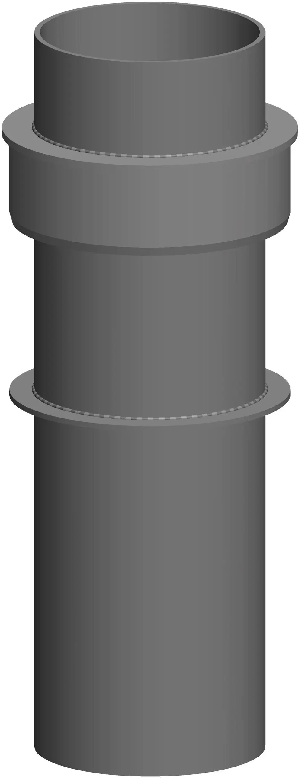 Mündungsschalldämpfer von ATEC in zylindrischer Form, mit zwei Befestigungsrändern, klar erkennbar durch seine graue Oberfläche.