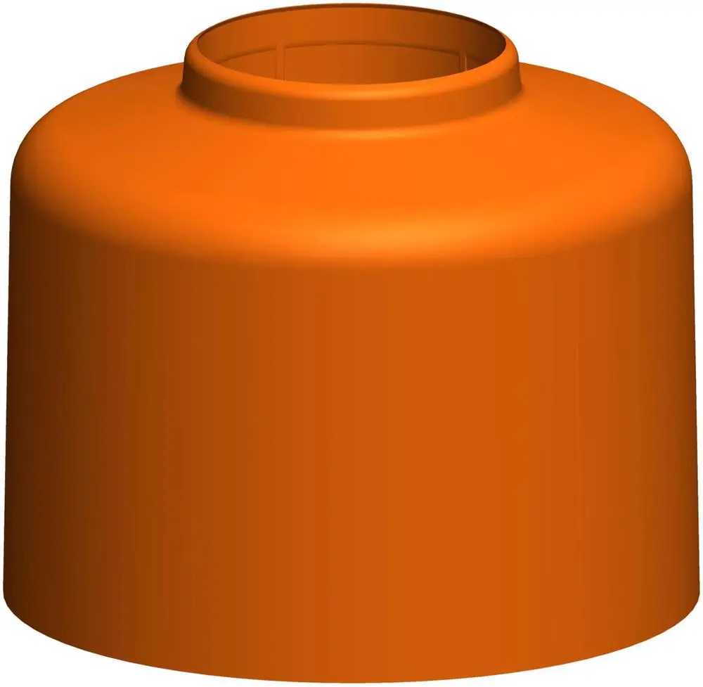 Oranger Haubentop von ATEC mit rundem oberen Anschluss und glatter Oberfläche. Eignet sich für die Verbindung von Rohren in Rohrleitungssystemen.