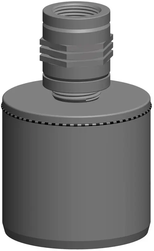 Grauer Adapter mit Gewinde und umlaufender Rille, möglicherweise von der Marke ATEC, zur Verbindung von Rohrsystemen oder ähnlichen Anwendungen.