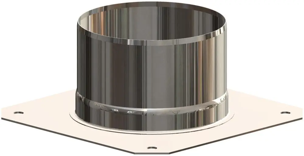 Verankerungsplatte von ATEC mit einem zylindrischen metallischen Aufsatz. Die Platte hat eine quadratische Basis mit vier Löchern zur Befestigung.