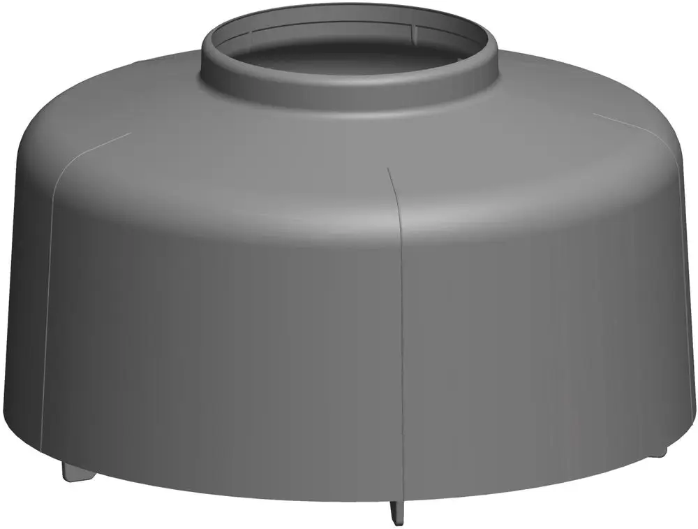 Mündungshaube von ATEC, mit integriertem Anschluss, runder Form und Boden. Das Produkt hat eine schlichte, graue Oberfläche und dient zur Befestigung von Abdeckplatten.