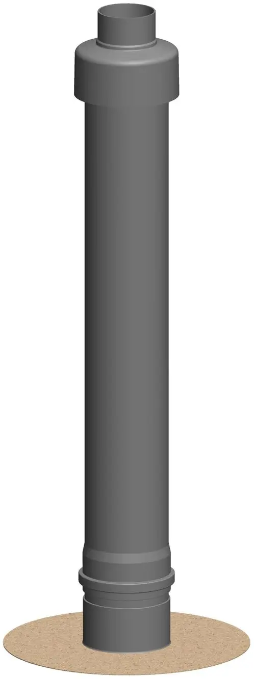 Graues vertikales Rohr mit runder Öffnung und schmalem Fuß, designed für den Abgasdurchgang. Produkt von ATEC, geeignet für Flachdächer.