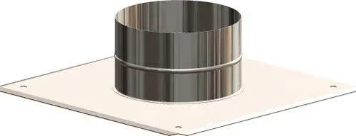 Edelstahl-Aufsatzplatte mit runder Öffnung, montiert auf quadratischer Basisplatte. Produkt von ATEC, geeignet für verschiedene Anwendungen in der Belüftungstechnik.