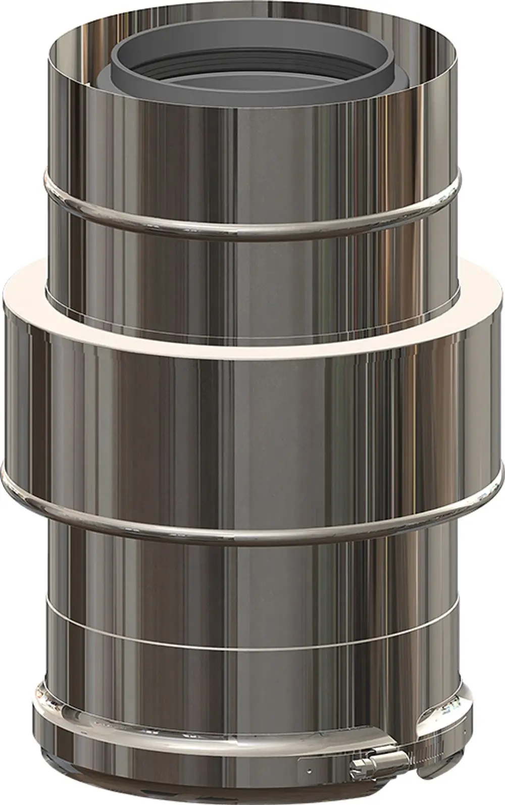 Edelstahlrohr mit glatter Oberfläche, zylindrischer Form, geeignet für Lüftungsanwendungen. Produkt von ATEC zur Luftzirkulation.