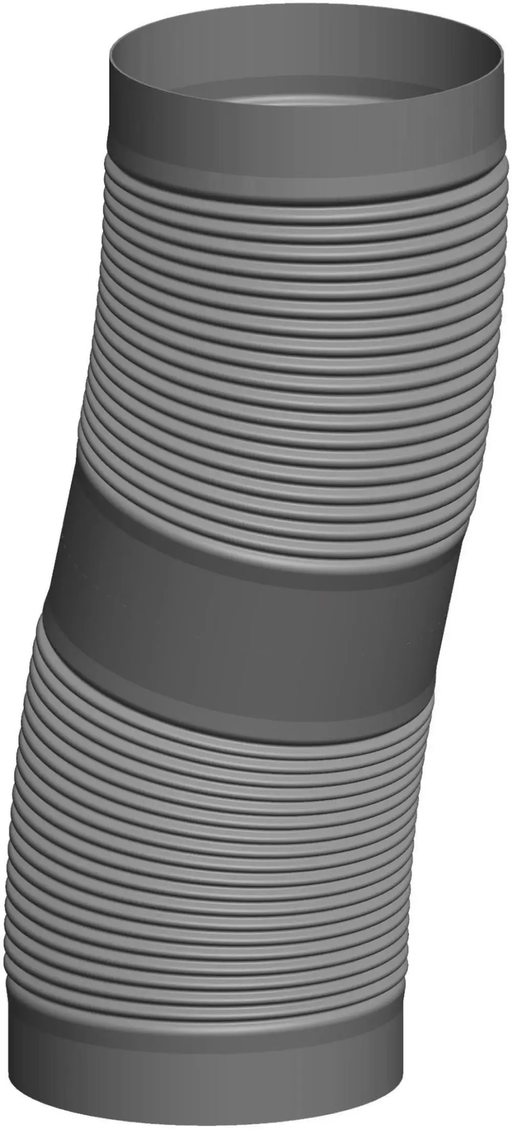 Graues flexibles Rohr mit genoppter Oberfläche, durch ATEC hergestellt, in gebogener Form dargestellt. Ideal für Anpassungen in Installationen.