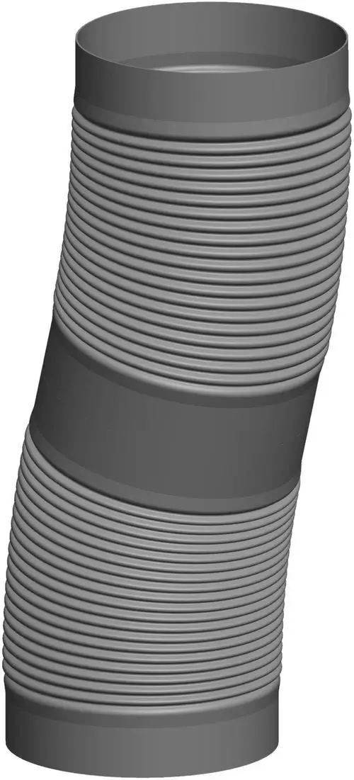 Graues flexibles Rohr mit genoppter Oberfläche, durch ATEC hergestellt, in gebogener Form dargestellt. Ideal für Anpassungen in Installationen.