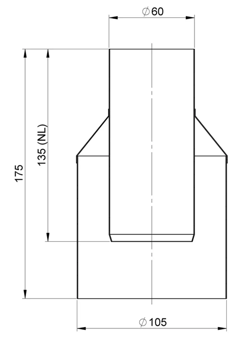 Technisches Diagramm eines Mündungsabschlusses aus Stahl mit unterschiedlichen Durchmessern. ATEC-Logo oben sichtbar. Maße und Details sind in der Zeichnung angegeben.